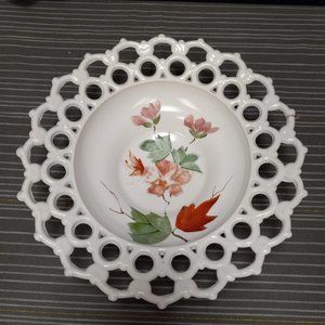 HAND PAINTED VINTAGE MILK GLASS PEDISTAL BOWL LG INDIANA?
